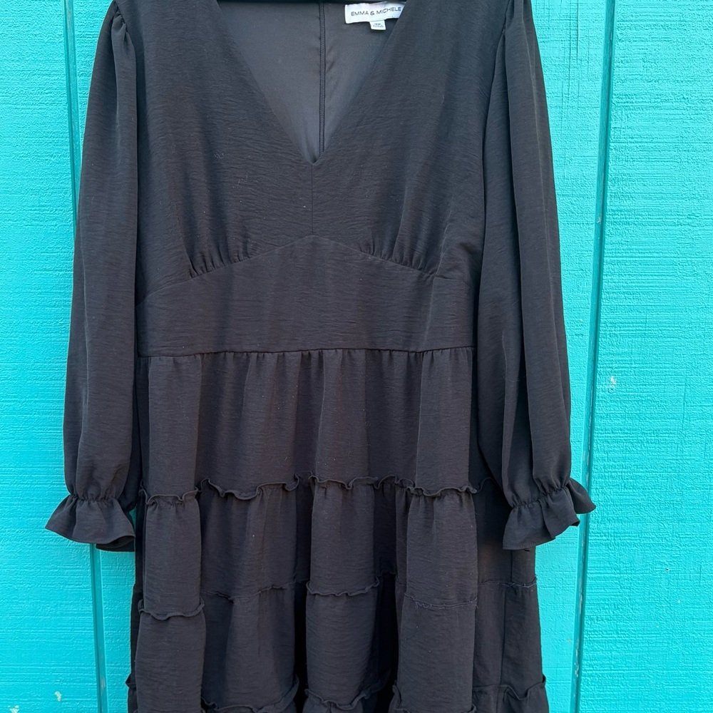 Emma And‎ Michelle 18w Little Black Dress Long Sleeve With Ruffles At The Wrist